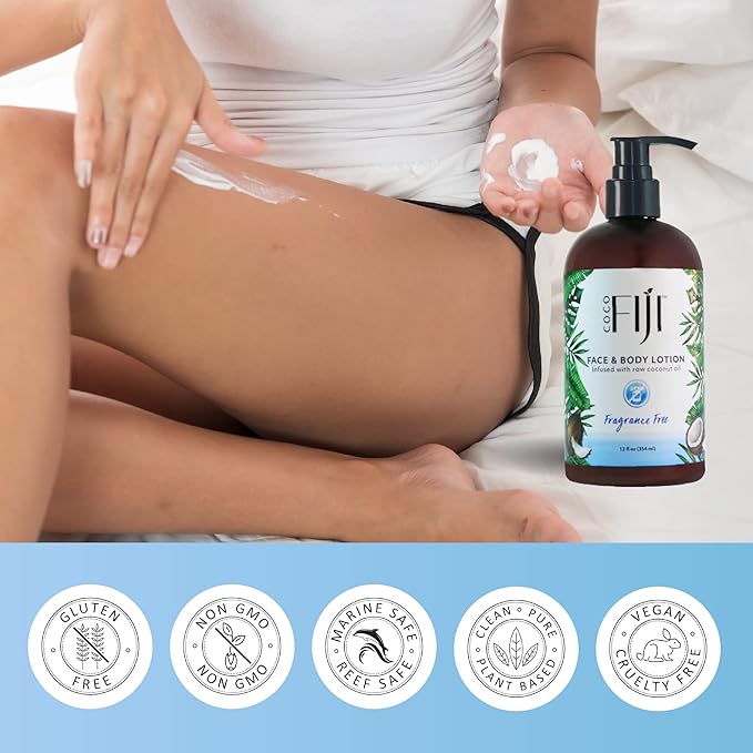 Coco Fiji Face & Body Lotion Infused With Coconut Oil | Lotion for Dry Skin | Moisturizer Face Cream & Massage Lotion for Women & Men | Fragrance Free 12 oz, Pack of 1