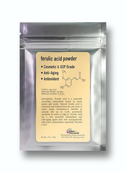 Ferulic Acid Powder Pure 99% Pure Cosmetic Grade Powder Pure Natural, DIY Skincare (1 Oz/ 28 Grams)