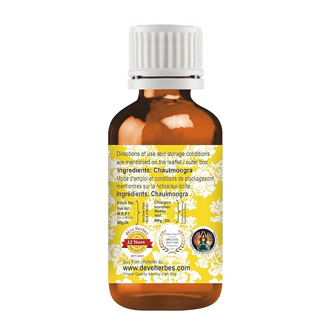 dève herbes Pure Chaulmoogra Oil (Hydnocarpus wightiana) 100% Natural Therapeutic Grade Cold Pressed 15ml (0.50 oz)