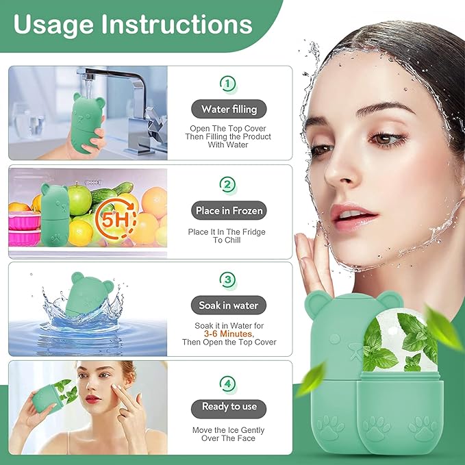Face Ice Roller, Ice Cube Roller for Eye Puffiness Relief, Silicone Icer Tool for Face and Neck to Relieve Fine Lines Puffiness Pores Wrinkles (Green)