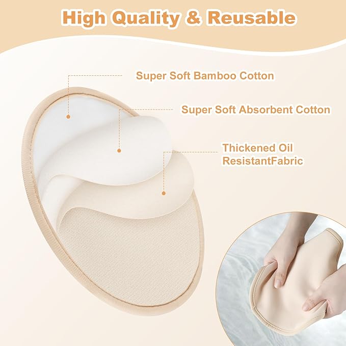 Castor Oil Pack for Breast, 4 PCS Reusable Organic Castor Oil Pack Wrap,Soft Breast Pads for Relaxing Sleeping (Oil Not Included) - White+Khaki
