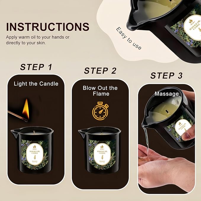 MELONY Aromatherapy Massage Oil Candle, Essential Oil Candle Lotion, 8.1OZ/230g, Home Spa with Luxurious Body Oil Candle, Intensive Skin Treatment Candle, Low Temp Body Safe Wax (Rosemary)