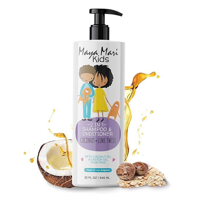 2 in 1 Natural Kids Shampoo and Conditioner, Tear Free | For Toddlers with Curly Hair | For All Kids Hair Types | Coconut & Lime Twist, Made in the USA, 32 Fl Oz