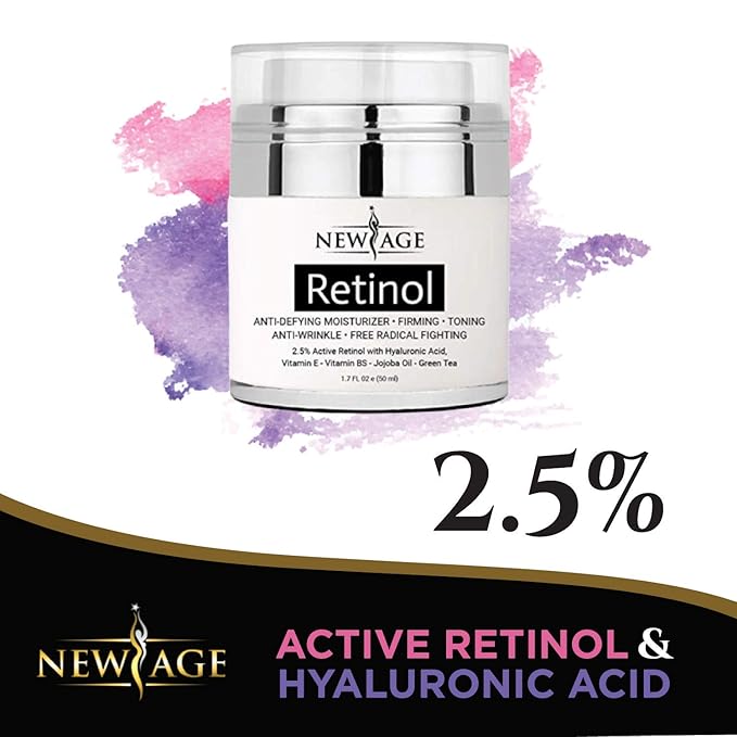 NEW AGE Retinol Cream Neck & Facial Moisturizer Serum with Hyaluronic Acid, Vitamin E - Anti Aging Formula Reduces Wrinkles, Fine Lines-Day and Night Cream 1.7 Fl Oz - 2 Pack - Retinol