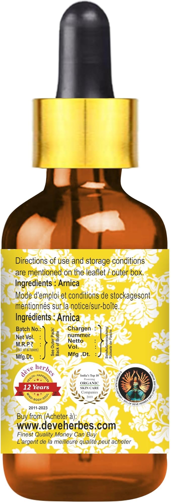 Deve Herbes Pure Arnica Oil (Arnica Montana) with Glass Dropper 15ml (0.50 oz)