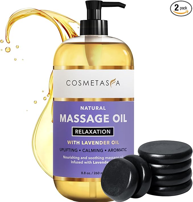 Natural Massage Oil with Hot Stones - No Stain 100% Natural Blend of Spa Quality Oils (Lavender)