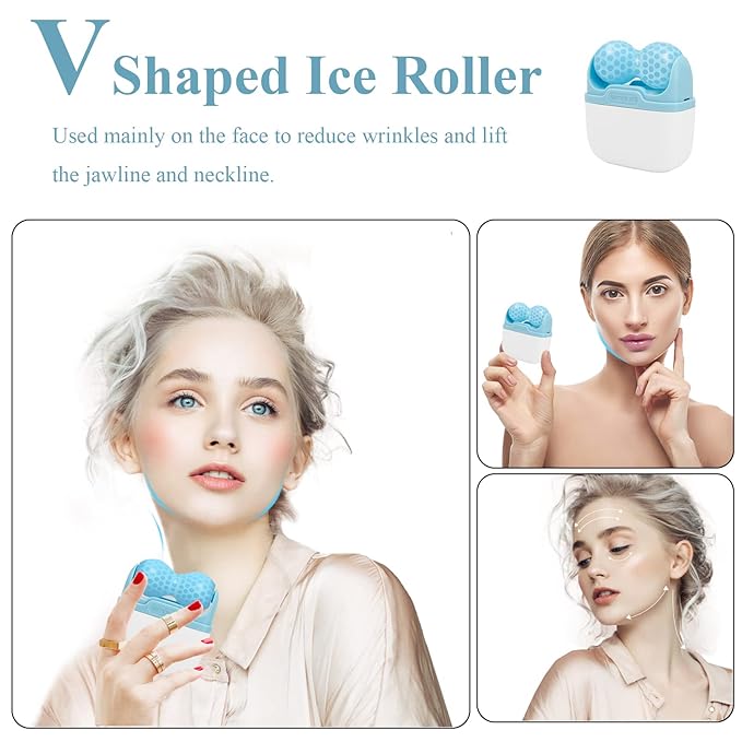 Ice Roller for Face, Ice Face Roller Skin Care Tools, 2 in 1 Face Massager Eye Roller for Puffy Eyes Migraine Relief, Reduce Wrinkles, Relieve Muscle Soreness, Relieve Sunburn and Redness, Blue
