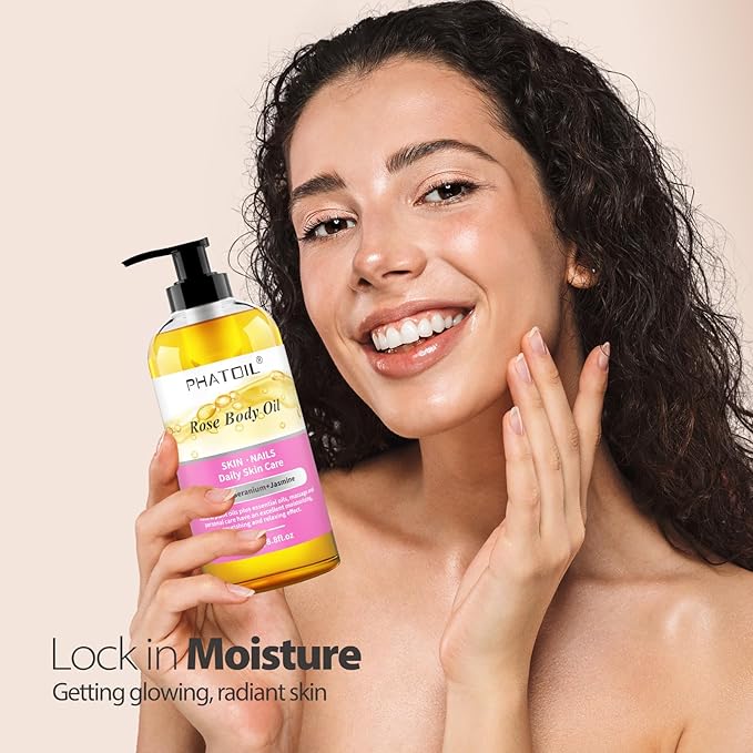 Rose Body Oil 8.8fl.oz and 8fl.oz Organic Cold Pressed Castor Oil