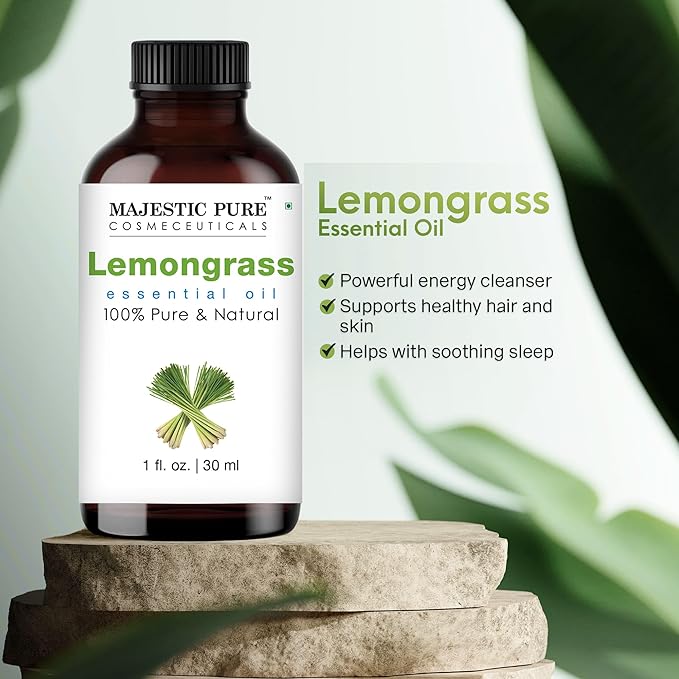 Majestic Pure Lemongrass Essential Oil - 100% Pure Lemongrass Oil for Aromatherapy, Massage & Topical Uses, Perfect for Diffuser & Essential Oil Diffuser - 1 Fl Oz