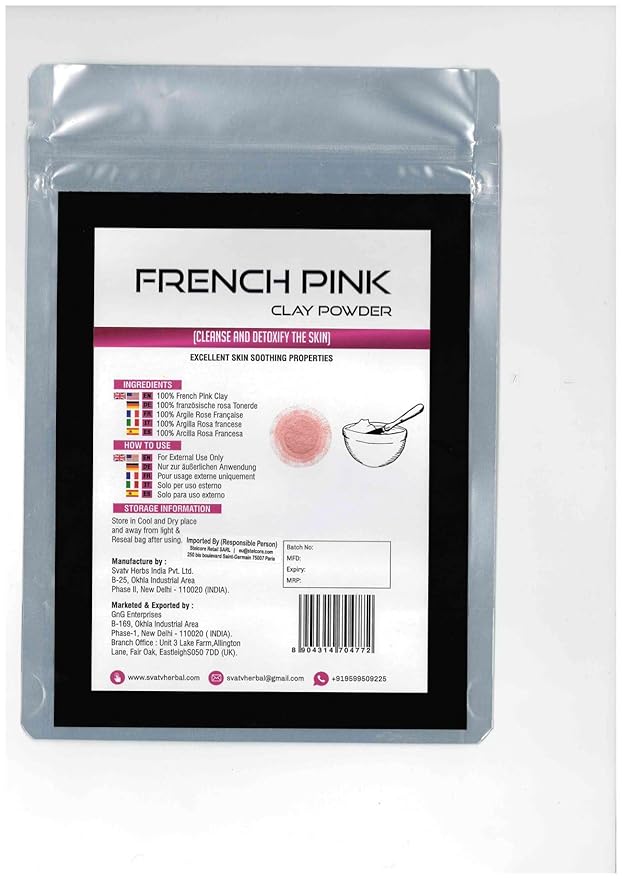 SVATV French Pink Clay | Montmorillonite Powder | Rose Clay | Hydrating & Rejuvenate Skin care Powder | Natural Face Mask | Used For Soap Making - 227 Gram, Half Pound, 8 Ounce.