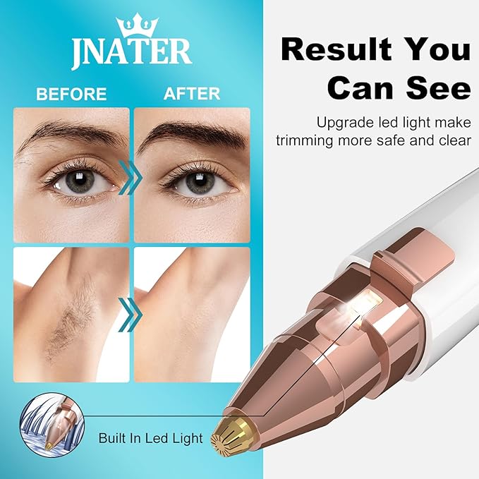 Eyebrow Trimmer, Facial Hair Removal for Women, 2 in 1 Rechargeable Eyebrow Razor & Painless Hair Remover Kit, Hair Removal Device for Eyebrows, Peach Fuzz, Lips, Arms, Legs with Light (Rose Gold）