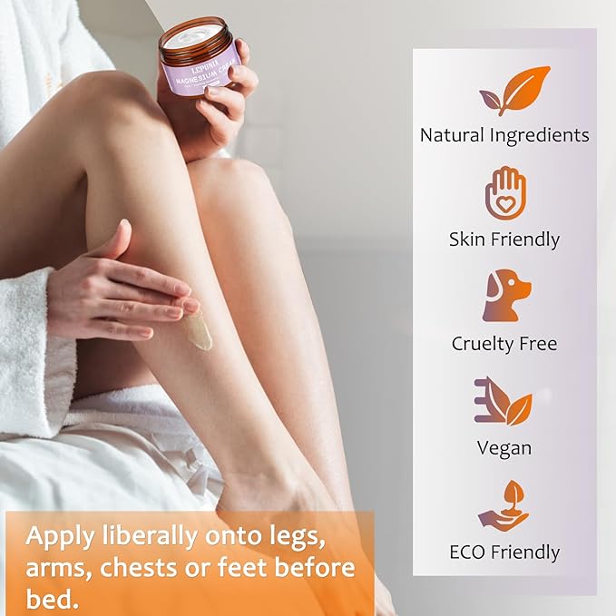 LEPONIX Magnesium Cream for Sleep - Topical Magnesium Lotion for Muscle Relaxation, Leg Cramps, Pain Relief & Better Sleep, Soothing Magnesium Body Butter for Adults & Kids (120ml, Lavender)