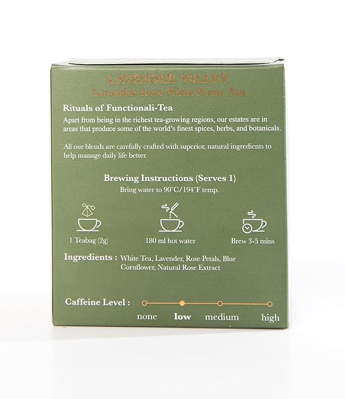 Luxmi Estates - Lavender Valley - Organic Lavender Tea - 25 Tea Bags | With Certified Organic Darjeeling Makaibari White Tea | Light & Fresh Delicate Flavor, Low Caffeine