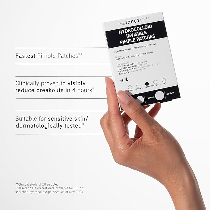 The INKEY List Hydrocolloid Invisible Pimple Patches, Spot Patches Contains Salicylic Acid, Day/Night Anti Acne Patches, Vegan & Cruelty Free, Suitable For All Skin Types