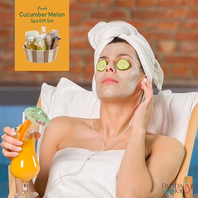 Wooden Massage & Reflexology Kit for Women at-Home Spa Kit for All-Over Body Relaxation & Rejuvenation with Fresh Cucumber Melon Aromatherapy Bath & Body Set Mother’s Day Gift for Mom