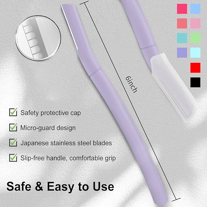 Face Razors for Women, Dermaplane Razor for Women Face, Eyebrow Razor, Facial Razors, Dermaplaning Tool, Gentle Skin Exfoliation Microblades for Sensitive Skin, Peach Fuzz Remover, 10 Count (Lilac)