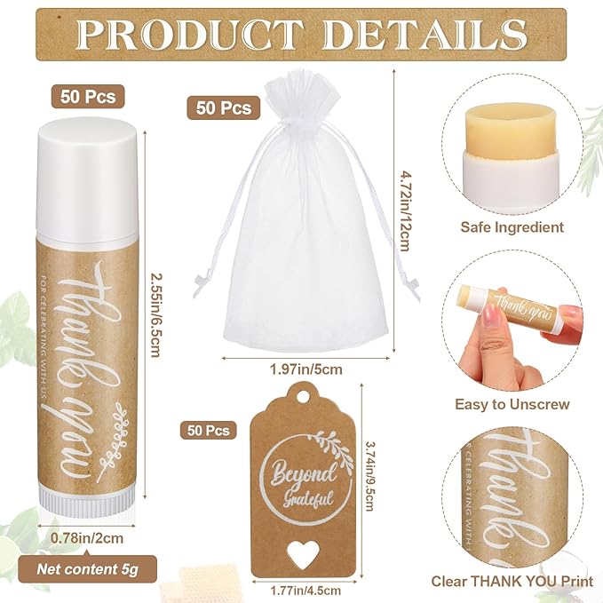 50 Set Thank You Lip Balm Bridal
