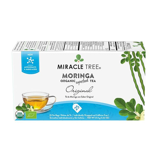 Miracle Tree - Organic Moringa Superfood Tea, 25 Individually Sealed Tea Bags, Original (Keto, Detox, Energy & Immunity Booster, Vegan, Gluten-Free, Organic, Non-GMO, Caffeine-Free)