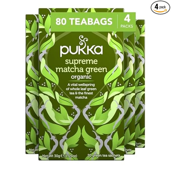Pukka Supreme Matcha Green Organic Herbal Tea, Energizing Infusion Organic Tea Selection, With Matcha Powder, Ideal For Daily Vitality, Caffeine Free, 80 Total Bags (20ct - Pack of 4)