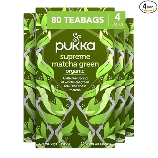 Pukka Supreme Matcha Green Organic Herbal Tea, Energizing Infusion Organic Tea Selection, With Matcha Powder, Ideal For Daily Vitality, Caffeine Free, 80 Total Bags (20ct - Pack of 4)