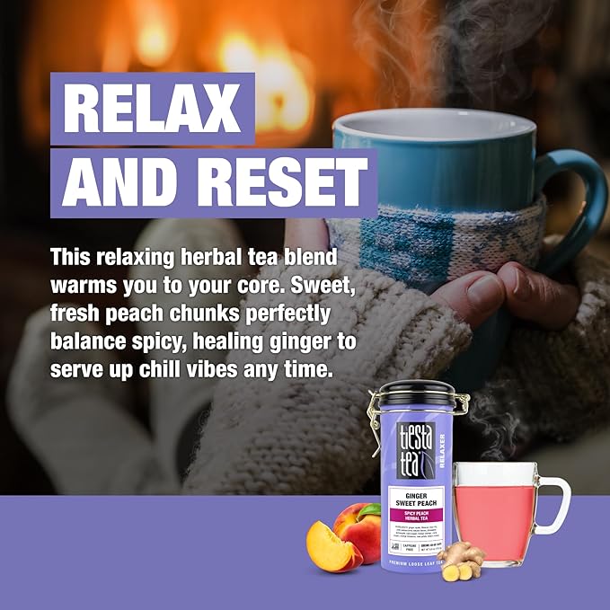 Tiesta Tea - Ginger Sweet Peach | Loose Leaf | Spicy Peach Herbal Tea | Tranquility Non-Caffeinated Blend | Bulk Hibiscus Leaves with Cane Sugar | Brews Up to 50 Cups | 6 Ounce Refillable Tin