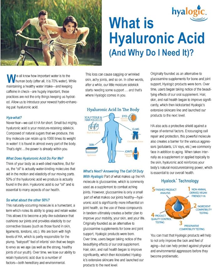 Hyalogic Hyaluronic Acid Chewables 60 Count - Great Tasting Berry Flavored (120mg per 2 Tablets) - Defy Aging Naturally - Sugar Free HA Supplement for Skincare & Eye Health