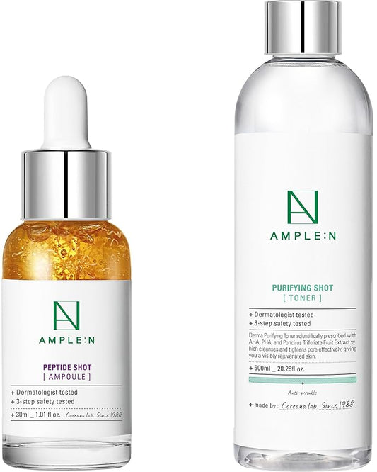 CORÉANA AMPLE:N Peptide Shot Serum, 1.01 fl. Oz + Purifying Shot Toner, 20.3 fl.oz. Bundle