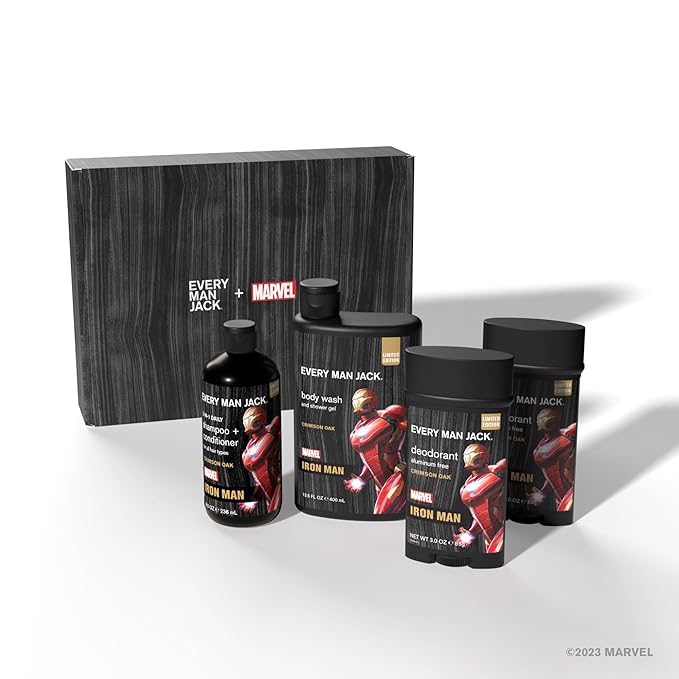 Every Man Jack Iron Man Body Set - Perfect for Every Guy & Marvel-Lover - Bath and Body Marvel Gift Set with Clean Ingredients & Incredible Scents - Includes Body Wash, Shampoo & Deodorant 2-Pack