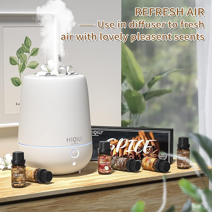 HIQILI Spice Fragrance Oil, Scented Oil 6x10ml for Candle Making Soap Slime, Fall Essential Oils for Diffuser Home, Cinnamon Pumpkin Vanilla Apple Cider Harvest Spice Fall Leaf, Christmas