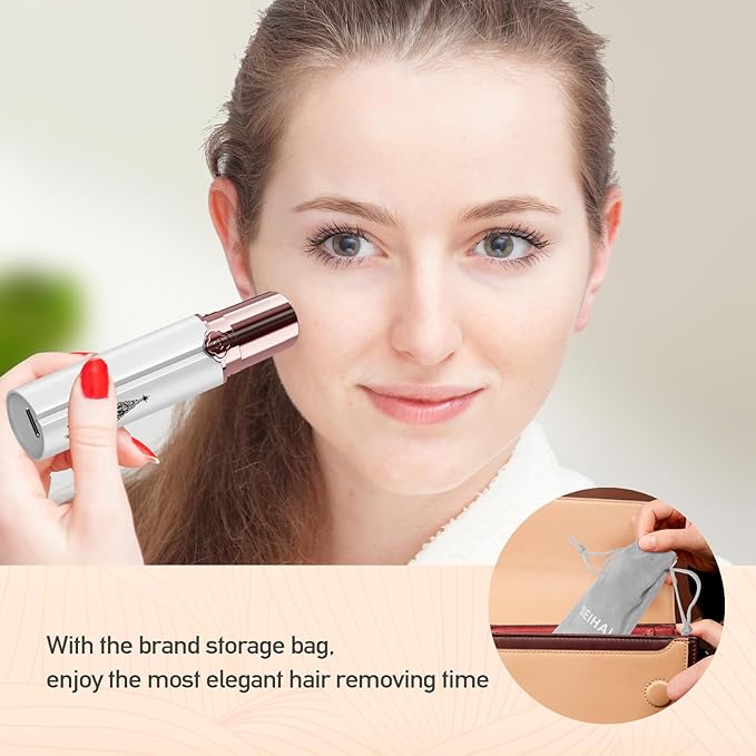 Facial Hair Remover for Women, SEIHAI Rechargeable Face Shavers for Women,Included 2 x Replacement Heads, Upper Lip, Chin, Face Hair Remover Peach Fuzz Remover