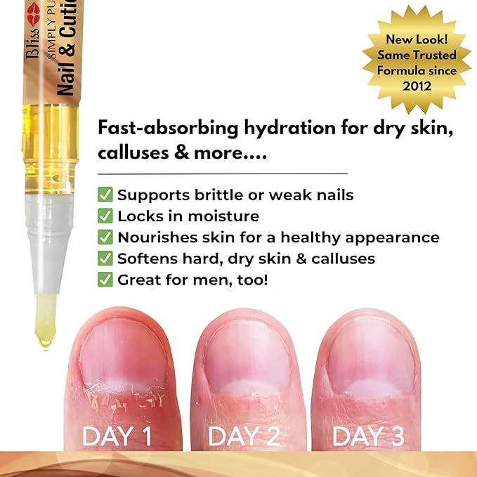 Bliss Kiss | 1 Vanilla Fragrance | Nail Oil Cuticle Pen w/Vitamin E & Jojoba⏤Nail Strengthener Nail Growth Serum for Brittle Peeling Breaking Thin Nails