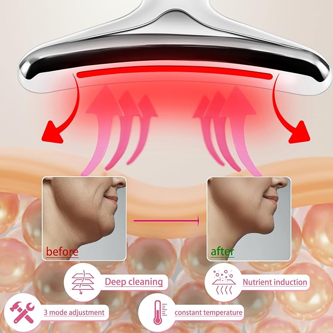 Face and Neck Massager Tool, 7-in-1 Color Red-Light-Therapy Wand for Skin Care, White