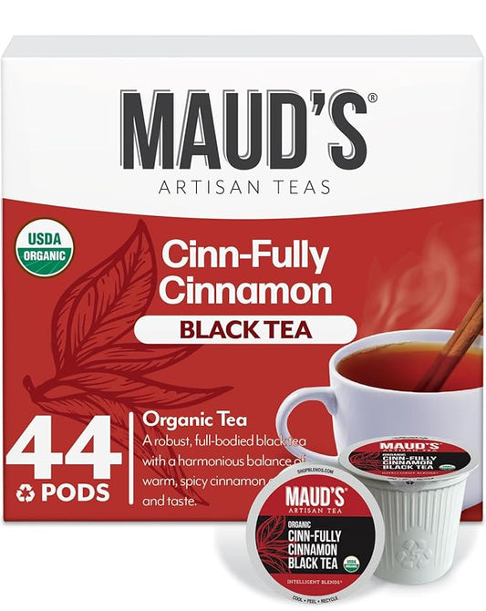 Maud's Cinnamon Organic Black Tea Pods, 44 ct, Recyclable Single Serve Tea Pods – 100% Gourmet Blended Tea Leaves, Compatible with Keurig K Cups Maker