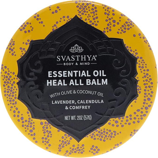 Svasthya Body & Mind Essential Oil Heal All Balm - Cracked, Dryness, Wound and Irritation Healing - Natural Ingredients Skincare Balm With Lavender Oil - Fast Recovery - Multipurpose Uses