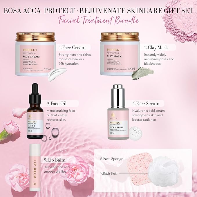 Mother's Day Gift, Spa Gifts 28pcs Rose Facial Skin Care Set for Women, Face Cream, Bath Oil, Retinol Serum, Shower Accessories - Body & Facial Kit - Birthday, Christmas, Valentine's, Bridal Shower