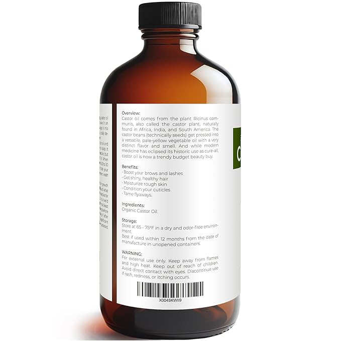velona USDA Certified Organic Castor Oil – 16 fl oz | Cold-Pressed, Hexane-Free, USP Grade | Promotes Hair Growth, Eyelash & Eyebrow Enhancement | Skin & Scalp Moisturizer | Bottled in USA