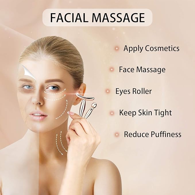 3Pcs Metal Eye and Face Cream Applicator Stick Cosmetics Spoon Spatula, Massager Tool for Facial Massage, Reduce Puffiness (Rose Gold)