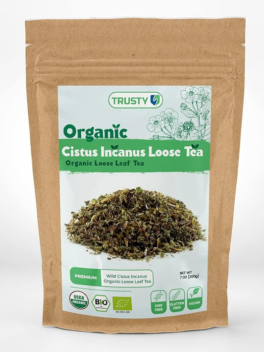 TRUSTY Cistus Loose Tea 7oz (200g) – Premium Wild Incanus Organic Leaf – Herbal Tea Loose Leaf for Immune System Boost and Gut Support – Nutrient-Rich Rockrose