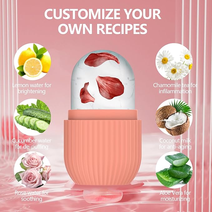 Ice Roller for Face and Eye, Silicone Ice Facial Roller Ice Holder, Face Ice Mold Skin Care, Face Icers Reusable Ice Cube Roller for Shrink Pores Anti Wrinkle Reduce Puffiness, Pink