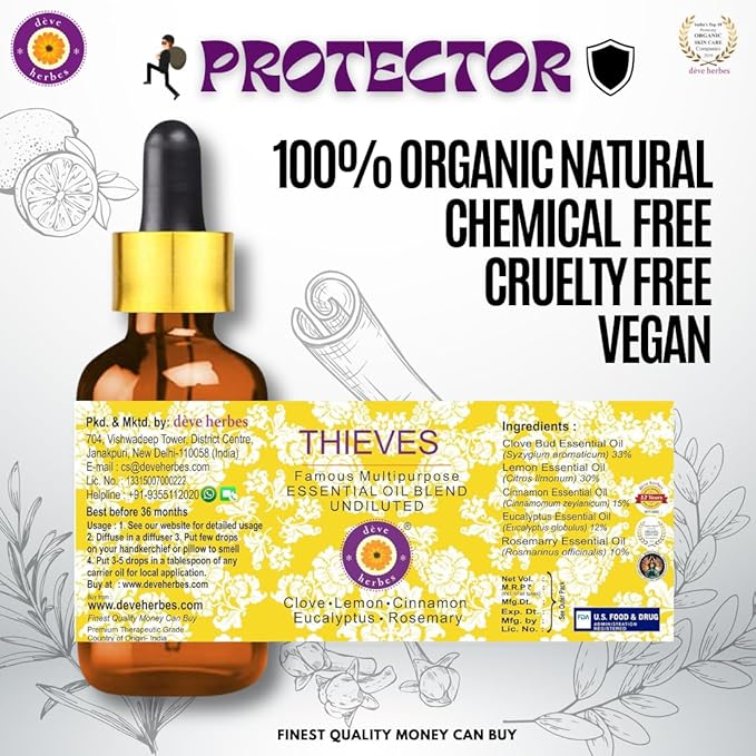Deve Herbes Thieves Multipurpose Undiluted Essential Oil Blend with Glass Dropper 30ml (1 oz)