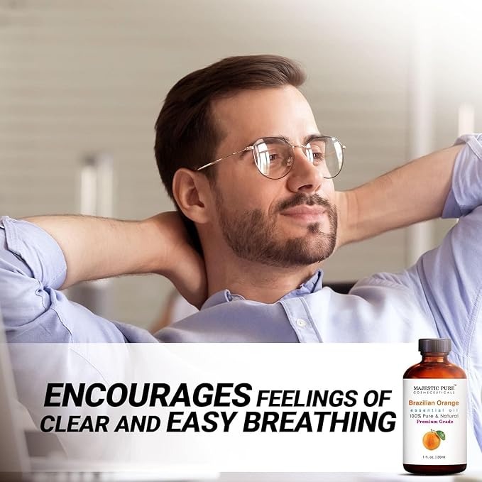 MAJESTIC PURE Brazilian Orange Essential Oil | 100% Pure and Natural Brazilian Oil | Premium Grade Essential Oils for Hair Care, Home Diffusers, Skin, Aromatherapy, Massage and Humidifiers | 1 Fl Oz