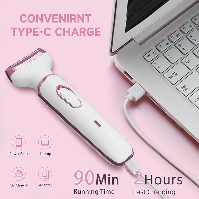 Electric Razor for Women, 4-in-1 Bikini Trimmer, Waterproof Electric Shaver for Women, Rechargeable Painless Pubic Hair Trimmer
