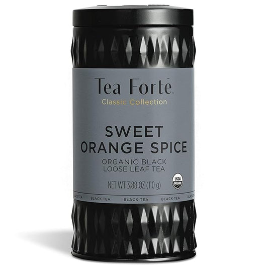 Tea Forte Sweet Orange Spice Premium Organic Loose Leaf Caffeinated Black Tea Blend Canister, Makes 35-50 Cups, Tea Gifts for Mother's Day