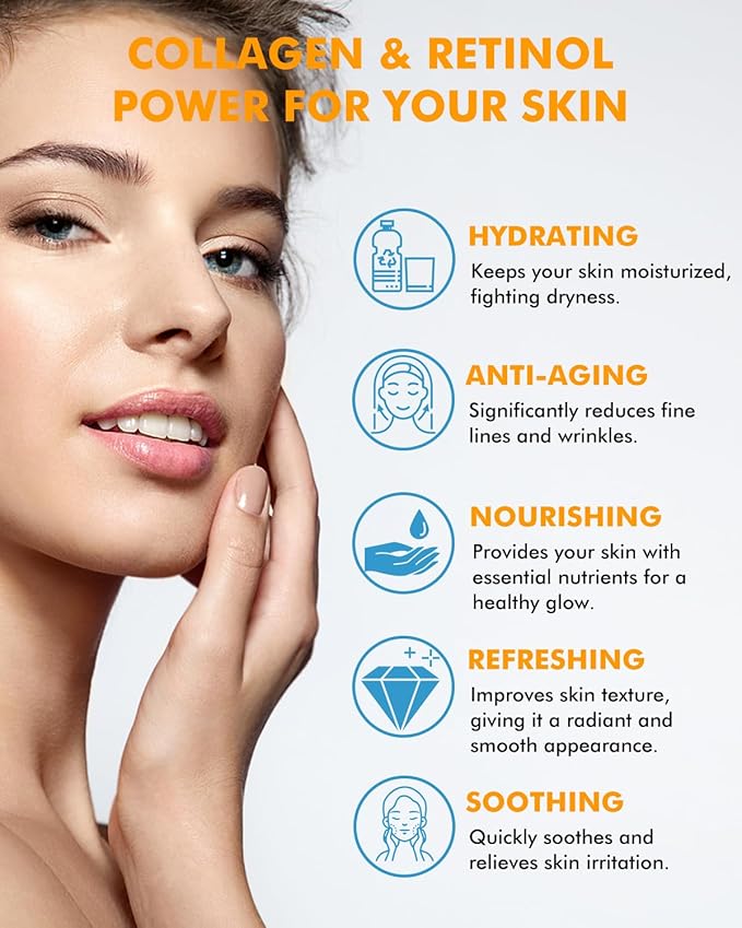 Retinol Cream for Face Moisturizer,Anti-Aging Collagen for Tightening Skin,Day & Night Face Collagen Cream,Anti Wrinkle for Women and Men - 60ml