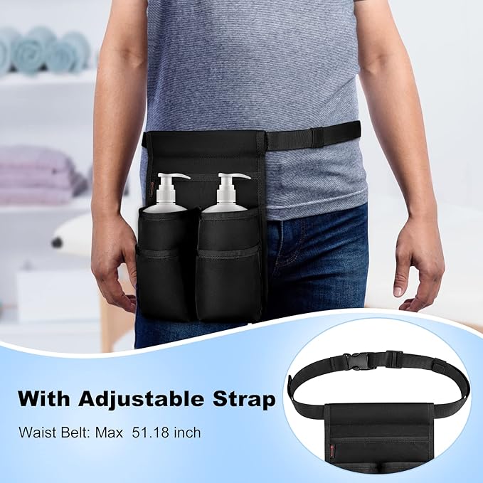 SITHON Massage Bottle Bag, Professional Massage Therapist Holster for 2 Bottles, Lotion Oil Waist Holder Organizer with Adjustable Belt, Multiple Pockets (Bag Only) (Black)