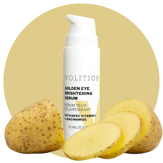 Volition Beauty Golden Eye Brightening Serum - Regenerating Eye Wrinkle Serum with Natural Enzymes to Help Lift & Tighten Undereyes - Peptides for Visibly Plump Skin, Vegan (15ml / 0.5 fl oz)