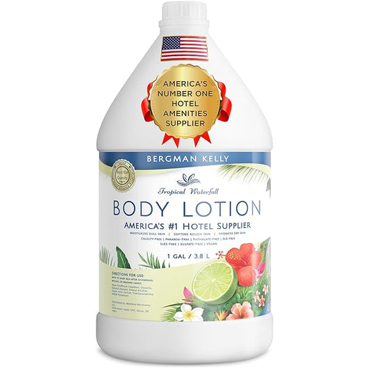 BERGMAN KELLY Refill Gallon Size Lotion (128 fl oz, Tropical Waterfall Scent), Delight Your Guests with an Invigorating and Refreshing Body Lotion, Quality Guest Hotel Toiletries in Bulk