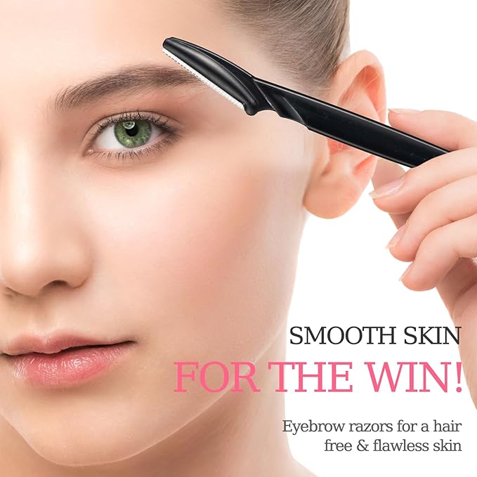 40pcs Eyebrow Razor for Women, Face Shaver Kit Dermaplaning Tool for Peach Fuzz Removal, Stainless Steel Blades with Protective Covers | Eyebrow Trimmer, Facial Hair Removal(Black White Brown)