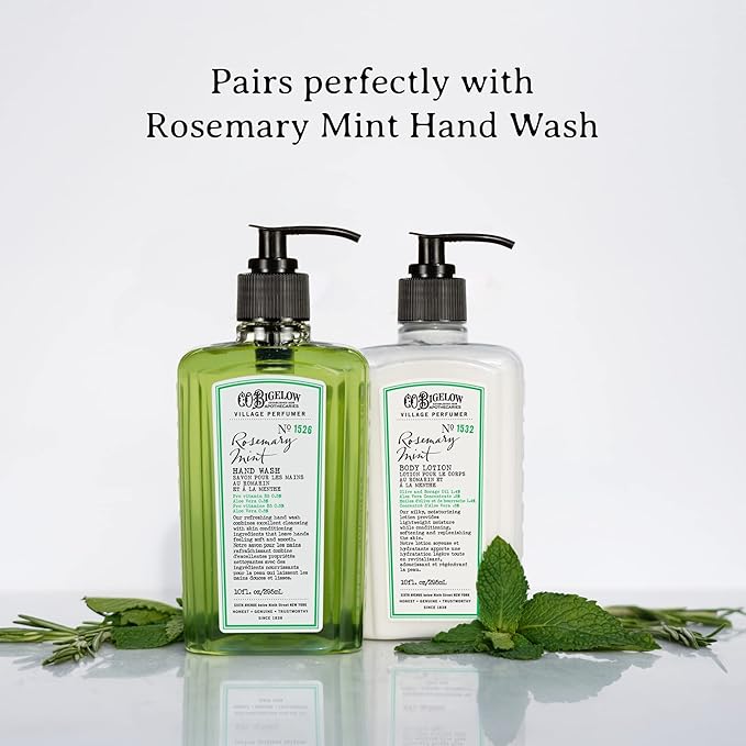 C.O. Bigelow Rosemary Mint Moisturizing Body Lotion for Women and Men, Village Perfumer Lotion with Olive Oil, Borage Oil, and Aloe Vera, 10 fl oz