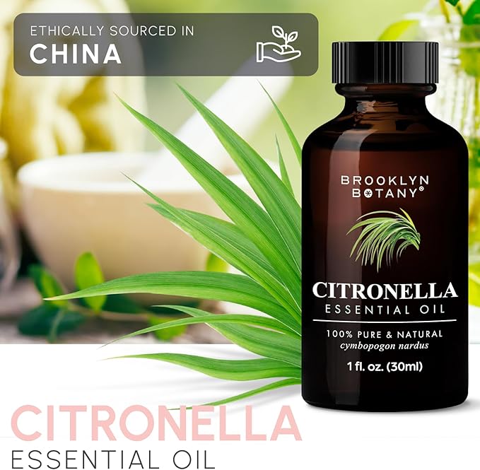 Brooklyn Botany Citronella Essential Oil – 100% Pure and Natural – Premium Grade Oil with Dropper - for Aromatherapy and Diffuser - 1 Fl Oz